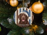 Chocolate Lab Ornament, Custom Dog Christmas Ornament 2026, Labrador Retriever Holiday Gift for Dog Mom, Rustic Pet Christmas Tree Decor thumbnail 3