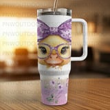 Duck 40oz Tumbler Wrap, Sublimation Design, Distressed Tapered Seamless, Digital Download, Cute Animal, Butterflies, Glasses, Bow thumbnail 2