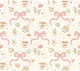 Digital Floral Pattern, Seamless Watercolor Teacup and Macarons, Pink Bows, Flower Illustration, Digital Bundle Pattern for Commercial Use thumbnail 8