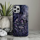 Dark Botanical Tough Phone Case, Gothic Moth & Lavender Floral Phone Cover, Moody Witchy Cottagecore Aesthetic, Gift for Nature Lover thumbnail 1