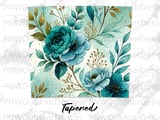 20oz Tumbler Sublimation PNG Seamless Teal Rose Floral Design, Watercolor Botanical Digital Download File, Car Coaster Included thumbnail 14
