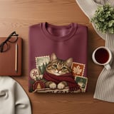Cozy Season Cat Sweatshirt, Vintage Winter Cat Hoodie, Cute Tabby Cat Scarf Graphic, Aesthetic Autumn Cottagecore Tote Bag Gift thumbnail 14