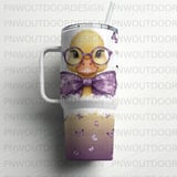 Duckling With Glasses Digital, 40oz Tumbler Sublimation Wrap, Cute Animals, Seamless, Distressed, Tapered PNG, DTF, Waterslide thumbnail 5