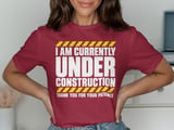 Under Construction Post Surgery Recovery Graphic Standard T-Shirts With Yellow Caution Stripes Print thumbnail 3