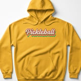 Pickleball Gildan Fleece Hoodie, Pickleball Vintage 70s Rainbow Layered Script, Warm Court Pullover thumbnail 10