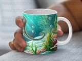 Seahorse Ocean Scene Sublimation Wrap Digital Design for 11oz and 15oz Mugs | Whimsical Marine Life Underwater Art Coastal Mug Design Gift thumbnail 5