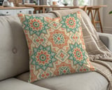 Boho Moroccan Pattern Pillow Cover, Mediterranean Decor Cushion Case, Faux Gold Print Geometric Design Accent Pillow thumbnail 5