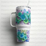 40oz Tumbler Sublimation PNG, Distressed Butterfly Flower Digital Design, Seamless Tapered Wrap, Honeycomb Floral Art, Free Car Coasters thumbnail 6