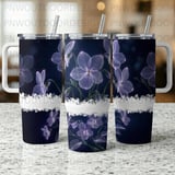 Ethereal Violet Floral 40oz Tumbler Wrap Sublimation Design, Distressed Seamless Digital File, Purple Flower Print, Tapered Mug PNG thumbnail 1