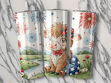 Patriotic Highland Cow 20oz Seamless Tumbler Wrap, 4th of July Cow Tumbler Design, Cute Animal Sublimation, USA Flag Tumbler Wrap thumbnail 2