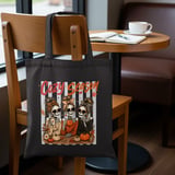 Cozy Season Skeletons Tote Bag, Messy Bun Skeleton Friends Fall Autumn Coffee Lover Halloween Spooky Cute Canvas Bag Gift Banner thumbnail 2