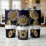 40oz Sunflower Tumbler Sublimation Wrap Seamless Distressed Digital Download + Car Coaster PNG File thumbnail 5