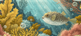 Pufferfish Ocean Tumbler Wrap Digital Design 40oz | Seamless Distressed Marine Life Sublimation PNG for Tapered Tumbler thumbnail 13