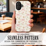 Digital Floral Pattern, Seamless Watercolor Teacup and Macarons, Pink Bows, Flower Illustration, Digital Bundle Pattern for Commercial Use thumbnail 6