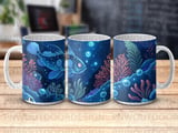 Ocean Deep Blue Fish Mug Wrap PNG, Magical Undersea Creatures Sublimation Design, Marine Life Digital Download thumbnail 7