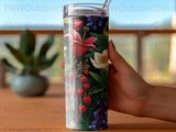Dark Botanical Tumbler Wrap PNG 20oz Skinny Sublimation, Moody Floral Seamless Design Digital Download thumbnail 4