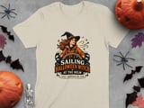 Sailing Halloween Witch At The Helm Crewneck Sweatshirts Nautical Ocean Ship Wheel Graphic thumbnail 4