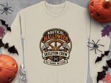 Nautical Halloween Skeleton Crew All Hands No Flesh Ship Wheel Graphic Crewneck Sweatshirts thumbnail 10