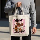 Moo I Mean Boo Halloween Tote Bag, Spooky Cute Highland Cow Ghost Bag, Pink Aesthetic Fall Season Shopping Tote, Funny Cow Lover Gift thumbnail 6
