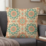 Boho Moroccan Pattern Pillow Cover, Mediterranean Decor Cushion Case, Faux Gold Print Geometric Design Accent Pillow thumbnail 1