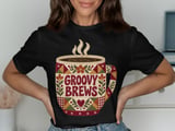Groovy Brews Coffee Tee or Sweatshirt, Faux Patchwork Design thumbnail 7