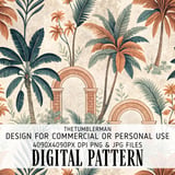 Digital Pattern, Palm Tree Pattern, Floral Pattern, Tropical, Digital Bundle, Commercial Use, Digital Paper, Graphic Design, Wall Art Design thumbnail 1