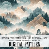 Digital Pattern Bundle, Watercolor Forest, Trees, Clouds Digital Download, Printable Digital Paper, Scrapbook Paper, Commercial Use, Digital thumbnail 1