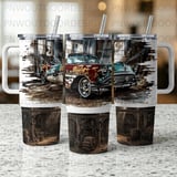 40oz Tumbler Sublimation Seamless Distressed Tapered Wrap | Classic Vintage Car Garage Design | Retro Hot Rod Mechanic Dad Gift Digital File thumbnail 4