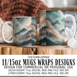Watercolor Landscape Digital Pattern, Mountain Forest Clouds Digital Bundle, Scenic Print, Wall Art Design, Digital Art Prints, PNG JPG thumbnail 4
