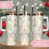 Digital Floral Pattern, Watercolor Flowers, Tulips, Daisies, Lavender, Forget Me Nots, Spring Flower Design, Digital Bundle Pattern thumbnail 10