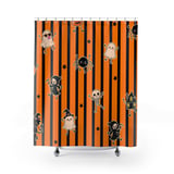 Cute Halloween Shower Curtains, Bath Mat, Kawaii Ghost and Skeleton Spooky Season Bathroom Decor, Orange Black Striped Fall Housewarming thumbnail 5
