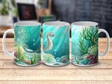 Seahorse Ocean Scene Sublimation Wrap Digital Design for 11oz and 15oz Mugs | Whimsical Marine Life Underwater Art Coastal Mug Design Gift thumbnail 7