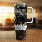 Vintage Car 40oz Tumbler Sublimation Design, Seamless Tapered Wrap Distressed PNG Digital Download, Rustic Barn Garage, Free Car Coasters thumbnail 10