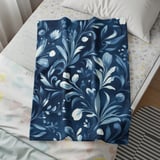 Blue Floral Throw Blanket and Pillow: Indigo Blooms, Home Decor thumbnail 5