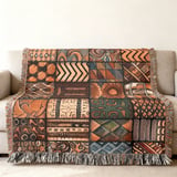 Global Boho Mosaic Velveteen Blanket, African Tribal Art Throw Pillow, Earthy Textured Woven Blanket, Unique Home Decor Gift thumbnail 10