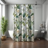 Gardenia Bloom Watercolor Shower Curtain thumbnail 7