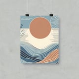 Abstract Ocean Posters, Minimalist Sun Print, Boho Waves Art, Coastal Wall Decor, Scandinavian Seascape Art, Graphic Illustration Posters thumbnail 1