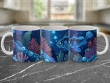 Ocean Deep Blue Fish Mug Wrap PNG, Magical Undersea Creatures Sublimation Design, Marine Life Digital Download thumbnail 11