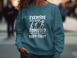 Exercise Because Zombies T-Shirt, Funny Zombie Running Sweatshirt, Humorous Fitness Tee, Apocalypse Runner Gift, Halloween Shirt thumbnail 4