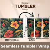 Tropical Flowers Tumbler Design, Digital Paper, Hibiscus Flower Tumbler, Watercolor Floral Junk Journal, Digital Scrapbook Paper, PNG thumbnail 7