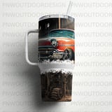 Classic Car 40oz Tumbler Sublimation Design, Vintage 1957 Chevy Barn Rustic Tumbler Wrap Digital PNG File, Distressed Seamless thumbnail 11