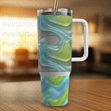40oz Tumbler Sublimation Wrap, Seamless Distressed Tapered Digital Download, Liquid Waves Pattern, Green Blue Abstract Digital thumbnail 4