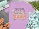 Thou Shalt Calm Down Christian T-Shirt, Retro Groovy Faith Tee, Vintage Dove Cross Shirt, Inspirational Peaceful Spiritual Gift for Her thumbnail 12