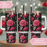 Pink Camellia Tumbler Design, Digital Download, Floral PNG, Watercolor Flowers, Printable Paper, Junk Journal, Scrapbooking, Sublimation thumbnail 8