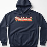 Pickleball Gildan Fleece Hoodie, Pickleball Vintage 70s Rainbow Layered Script, Warm Court Pullover thumbnail 6