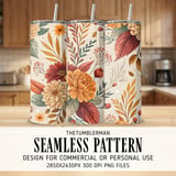 Autumn Flowers Tumbler Design, Digital Paper Pack, Floral Background, Watercolor, Fall Scrapbook Paper, Junk Journal, Seamless Pattern thumbnail 2