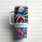 Rainbow Octopus Tumbler Wrap, 40oz Sublimation Design, Seamless Digital Download, Colorful Sea Life, Distressed Tapered thumbnail 5