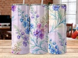Watercolor Floral Tumbler Wrap PNG 20oz Skinny Sublimation Design | Purple Blue Delphinium Flower Seamless Digital File thumbnail 8