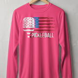 Pickleball Sport-Tek Long Sleeve Tee, PICKLEBALL Patriotic American Flag, UV Protection Sun Shield Shirt thumbnail 2