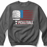 Pickleball Gildan Crewneck Sweatshirt, PICKLEBALL Distressed USA Flag Paddle, Court Warm Up Outerwear thumbnail 4